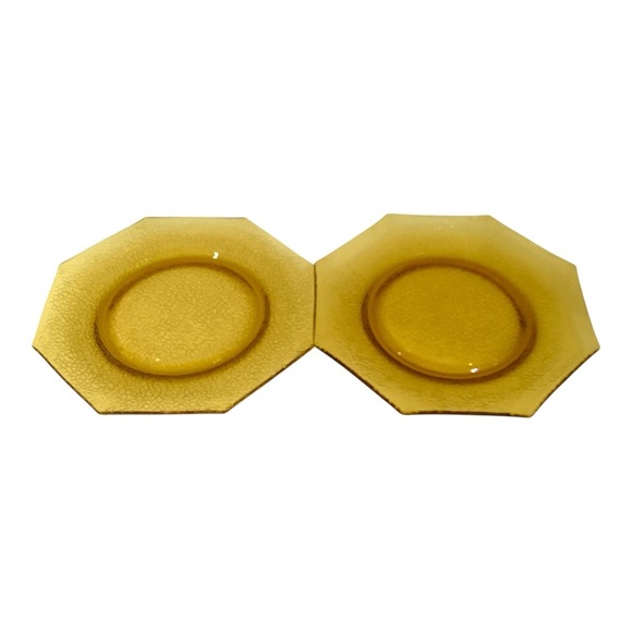 Vintage L.E. Smith Depression Glass Amber Crackled Octagon Lunch Plates Set Of 2 - Picture 4 of 4
